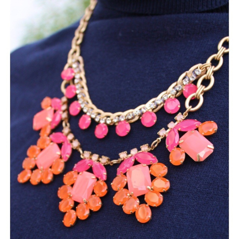 Stella & Dot | Spring Awakening Hot Pink & Vibrant Orange Statement Neck… - Picture 7 of 12
